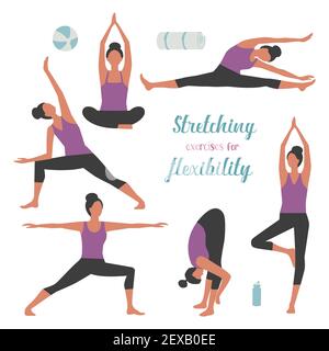 Stretches Exercising Female simple vector icon set Stock Vector
