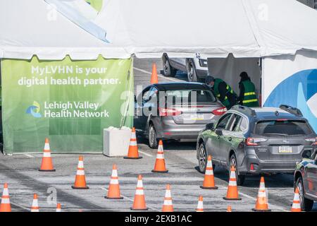 Allentown, Pennsylvania, USA-Febuary 24, 2021: LVHN drive-through vaccine mass vaccination site Stock Photo