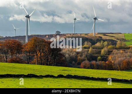 Senvion MM82/2050 wind turbines at Carsington Pasture in the Derbyshire Dales England UK. Stock Photo