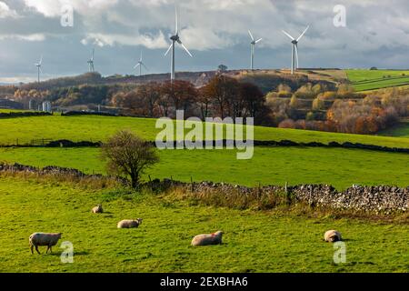 Senvion MM82/2050 wind turbines at Carsington Pasture in the Derbyshire Dales England UK. Stock Photo