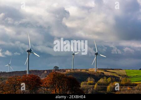 Senvion MM82/2050 wind turbines at Carsington Pasture in the Derbyshire Dales England UK. Stock Photo