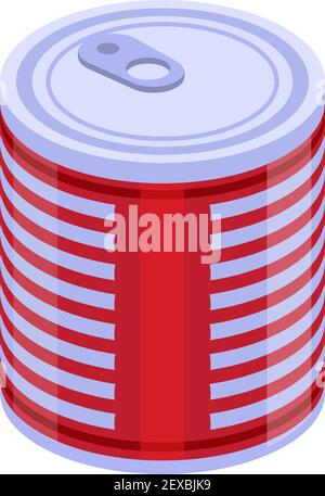 Tin can isometric icon vector. Canned food, fish, peas, tuna soup web icon, 3d style. Metal jar illustration design, idea for infographics. Stock Vector