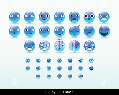 Set of vector emoticons. Smile icons. Isolated vector illustration on white background. Vector Emoji Stock Vector