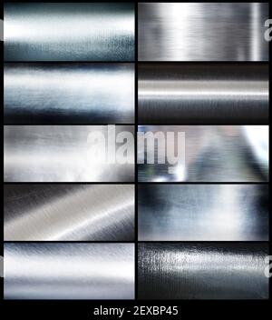 Hi res brushed silver metal. Set metal. Stock Photo