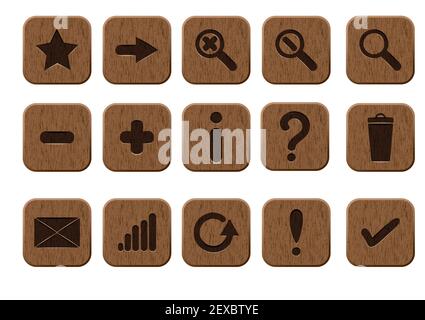 Wooden icons set Stock Photo