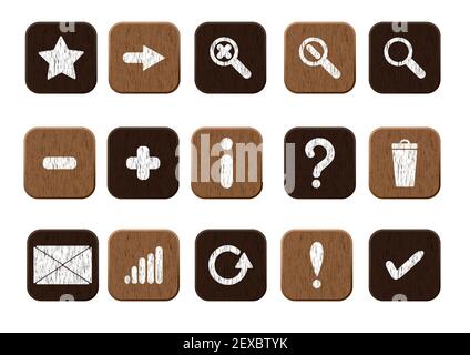 Wooden icons set white Stock Photo