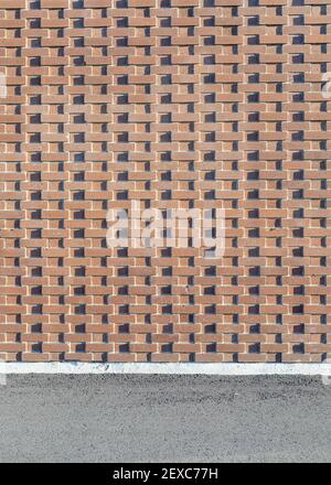 Red brick wall texture background. School building wall. Stock Photo