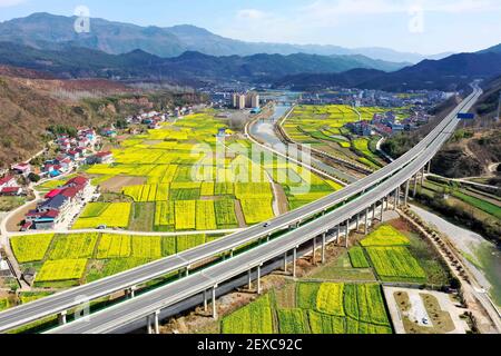 Aerial photo shows the early spring scenery of terraced fields in ...