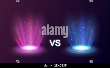 Realistic radiant magic portals pink vs blue with light effects on black background vector illustration Stock Vector