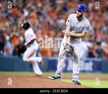 Houston Astros' Chris Carter rounds first after a solo home run