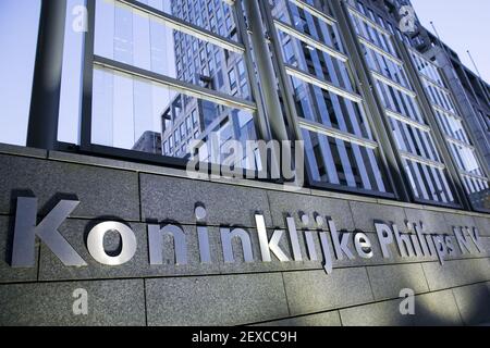 A logo sign outside of the headquarters of Koninklijke Philips N.V. in ...