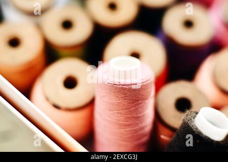 Spools of thread in closeup Stock Photo
