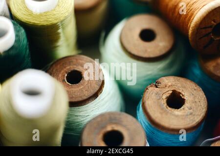 Spools of thread in closeup Stock Photo