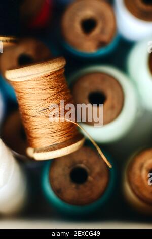 Spools of thread in closeup Stock Photo