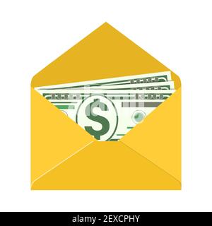 Some dollar bills in white envelope. Stock Vector