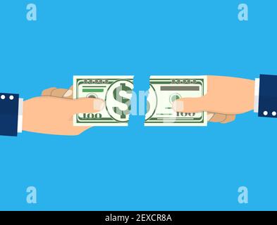 businessman hands tearing apart money banknote Stock Vector