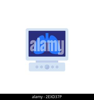 Lungs on screen icon on white, vector Stock Vector