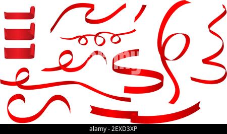 Big Collection Red Ribbons Isolated Transparent Background , Vector ...