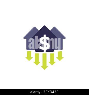 house prices decline, property value down icon Stock Vector