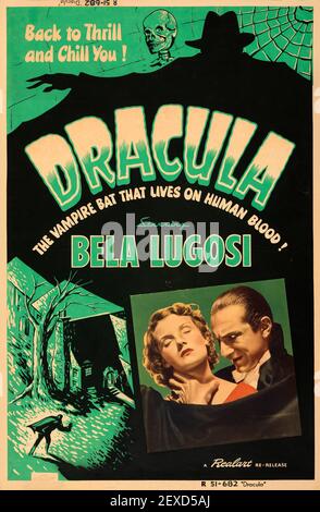 Dracula feat. Bela Lugosi. Old and vintage horror movie poster / picture. Originally 1931. This is a re-release. Stock Photo