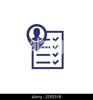 qualification icon, man and checklist on white Stock Vector