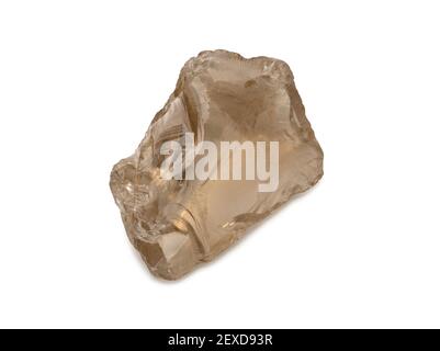 closeup of sample of natural mineral from geological collection - Rock crystal gem stone isolated on white background Stock Photo
