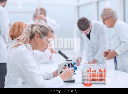 close up. female scientist conducts blood tests. Stock Photo