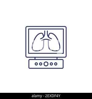 Lungs on screen line icon on white Stock Vector