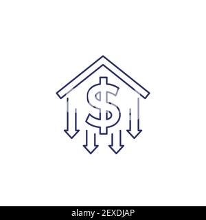 house prices decline line icon on white Stock Vector