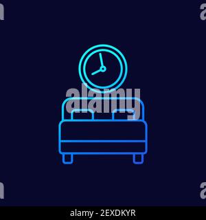 sleeping time line icon with bed Stock Vector