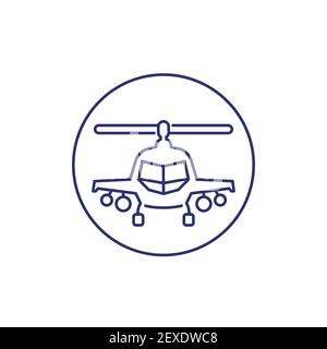 combat helicopter line icon on white Stock Vector