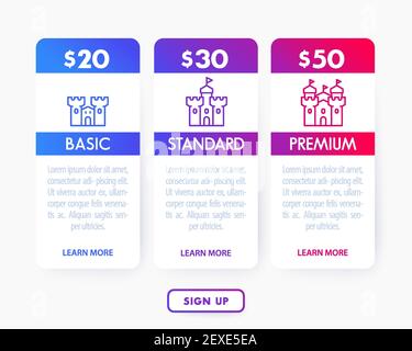 Banner for tariffs, pricing table or boxes, vector Stock Vector