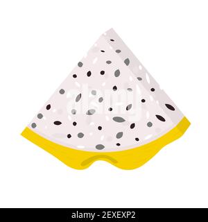 Fresh cut slice yellow pitaya fruits isolated on white background. Summer fruits for healthy lifestyle. Organic fruit. Cartoon style. Vector illustrat Stock Vector
