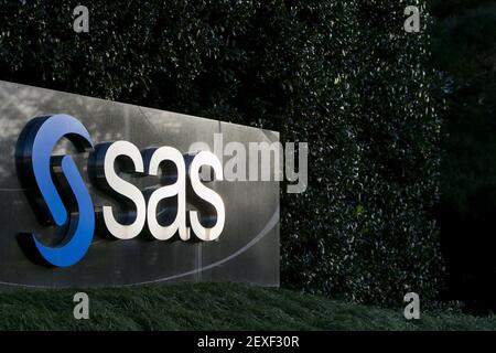 A logo sign outside of the headquarters of SAS Institute Inc., in Cary ...