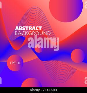 Liquid pattern, vector background. Bright red, blue fluid. Abstract flowing wave, flying spheres. 3d shape, motion illusion. Futuristic design. EPS10 Stock Vector