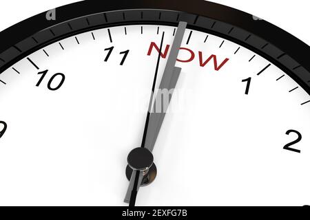 Clock Close-Up with Now Word Stock Photo