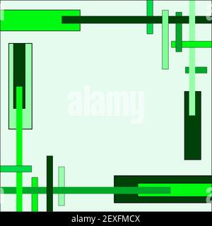 Frame composition of green sticks, strips and rectangles. Geometric pattern, flat border. Abstract vector background, template with copy space. EPS10 Stock Vector