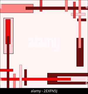 Technology frame of red sticks, strips and rectangles. Geometric pattern, flat graphic. Abstract vector background, template with copy space. EPS10 Stock Vector