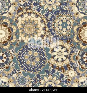 Seamless pattern with floral mandala. Arabic multicolor ornament for printing on fabric ore paper. Stock Vector
