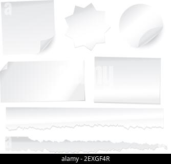 Collection of various white note papers on white background Stock Photo