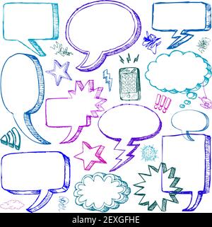 Set of Hand drawn vector Comical Speech Bubbles Stock Photo