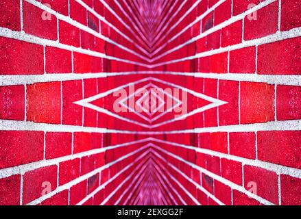 A brick wall is turned into a symmetric optical illusion, with composite photography Stock Photo