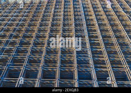 Close up view of steel reinforcement. Construction concept background. Textures. Sweden. Stock Photo