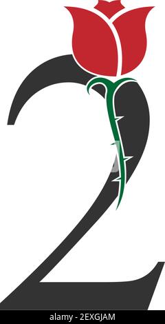 Number 2 logo icon with rose design vector illustration Stock Vector