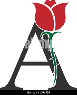 Letter A logo icon with rose design vector illustration Stock Vector
