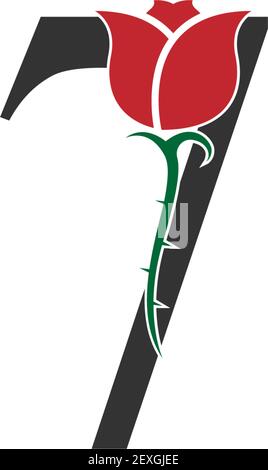 Number 7 logo icon with rose design vector illustration Stock Vector