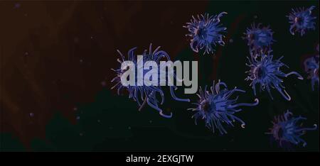 Vector of Coronavirus 2019-nCoV and Virus background with disease cells and red blood cell.COVID-19 Corona virus outbreaking and Pandemic medical heal Stock Vector