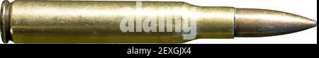 Rifle bullet long cartridge realistic  textured mockup vector illustration isolated on transparent background. Army or hunting weapon shot object, vio Stock Vector