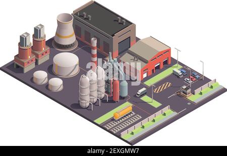 Isometric factory industrial facilities, buildings complex. Industrial ...
