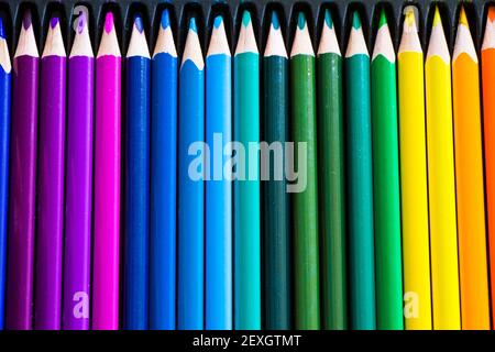 Colorful multicolored pencils for drawing and painting, color variations Stock Photo